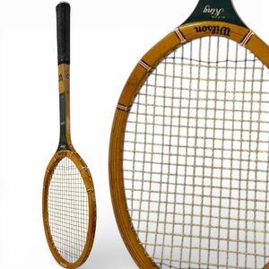 Vintage Wilson King Classic Wood Tennis Racket Strata-Bow USA Leather Grip